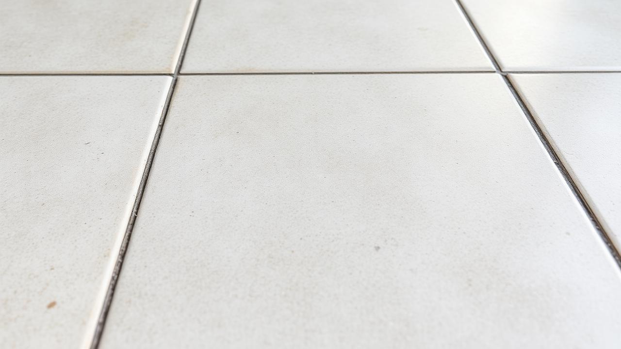 Cloudy white grout haze film across newly installed tile floor in an Arizona home showing milky residue between grout lines