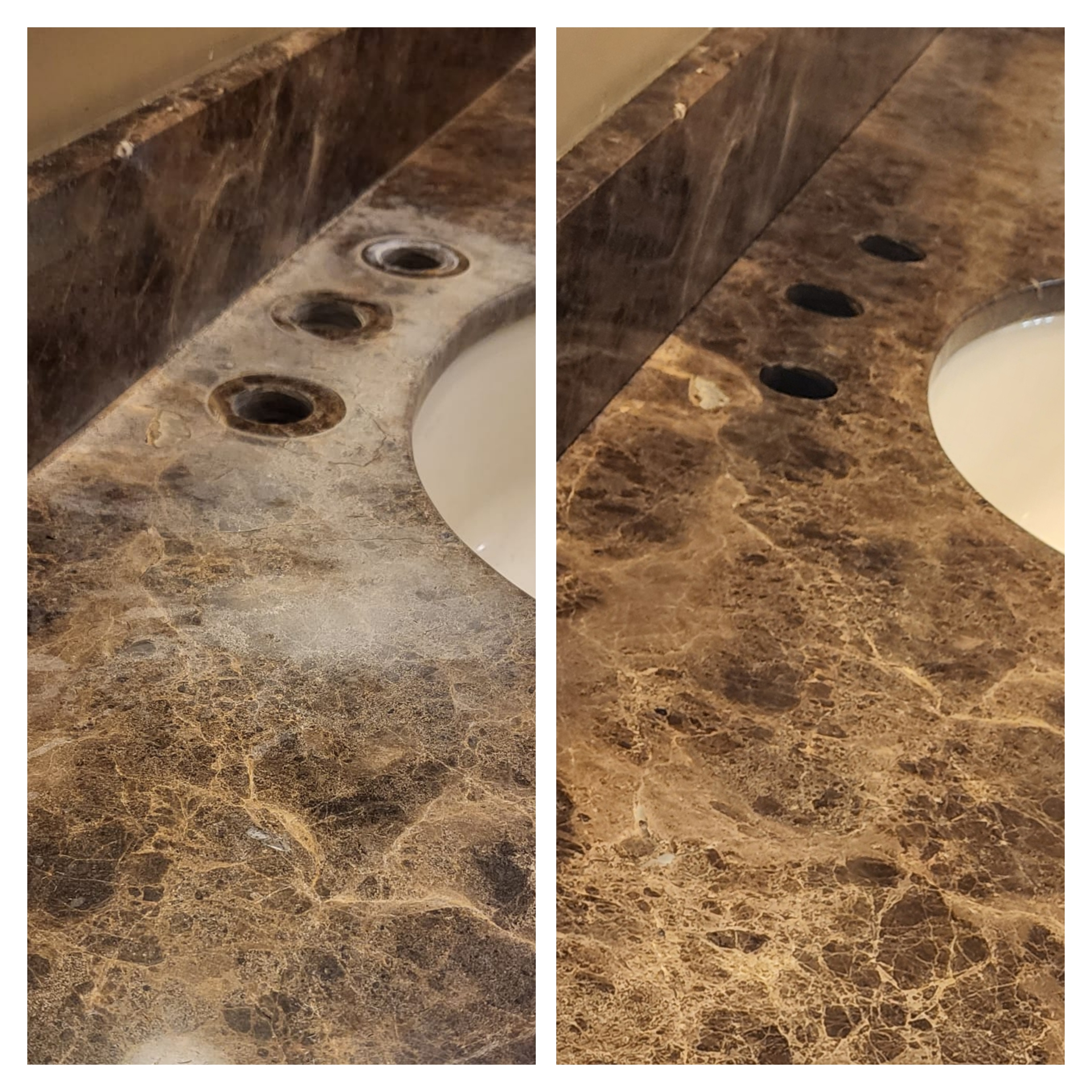 Dull marble countertop being restored to original shine in Arizona home